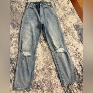 love, Fire Light Blue Distressed Straight Leg Jeans